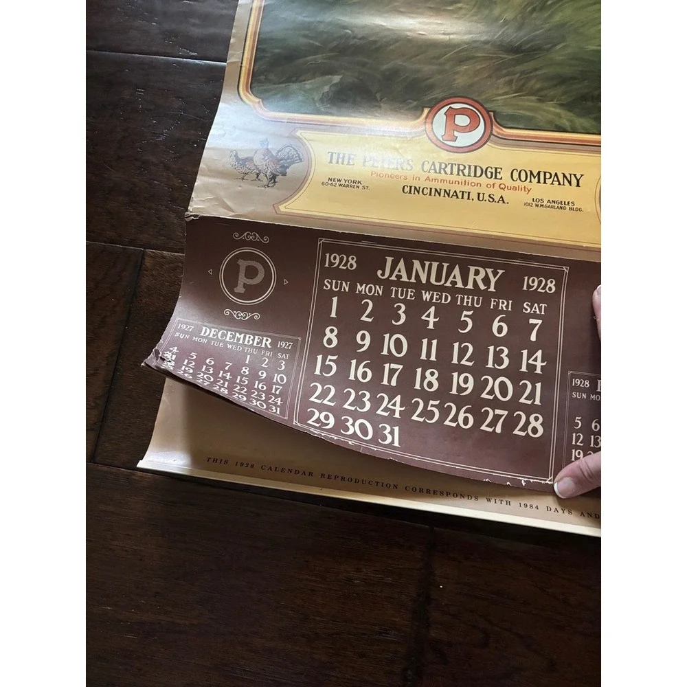 Vtg Peters Cartridge Company Calendar Tan 1928 Reproduction English Setter Art